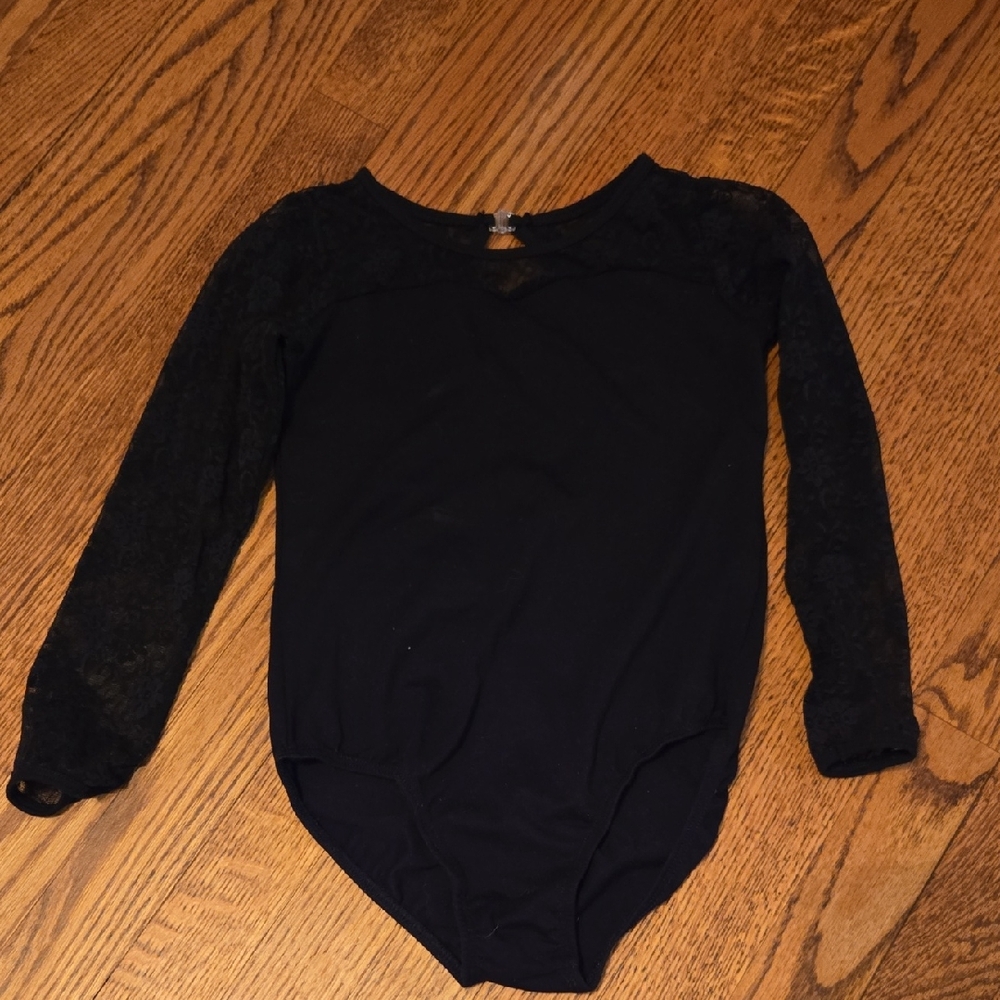 Black Lace Three Quarter Sleeve Leotard